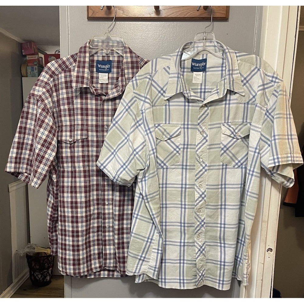 Lot Of 2 Wrangler Western Pearl Snap Button Up Men Plaid Size 2xL SS Shirts